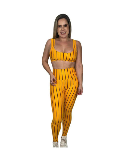 Conjunto Calça Básica Listrada - Amarelo com Preto