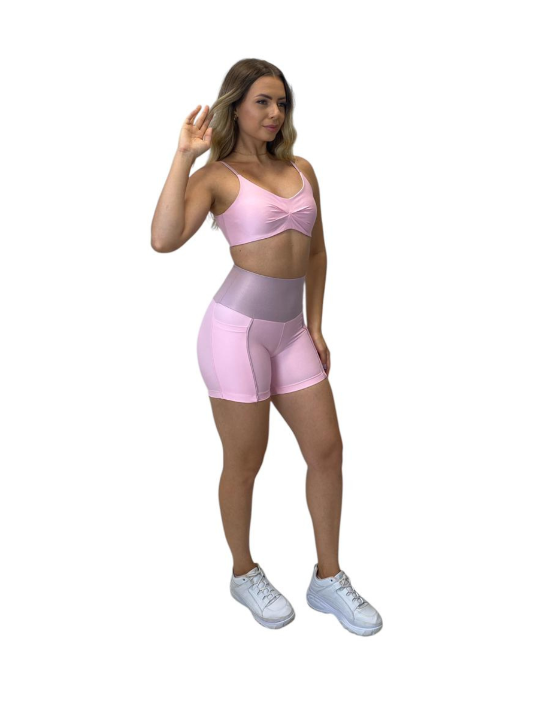 Conjunto Short Empina Com Bolso Aveludado de Compressão - Rosa Bebê Vivo Rosé