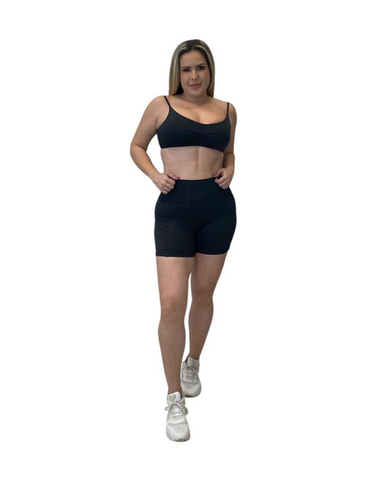 Conjunto Short Basico Poliamida Light com Bolso - Preto