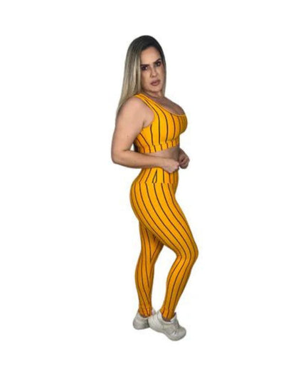 Conjunto Calça Empina Listrada - Amarelo com Preto