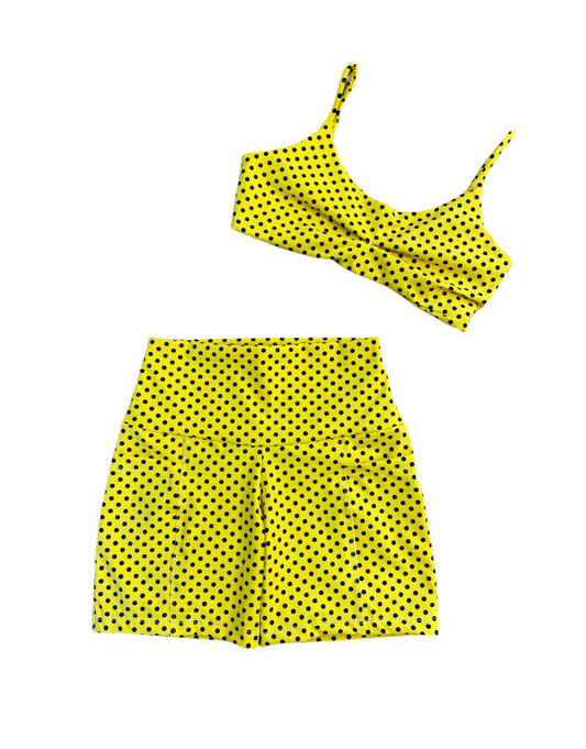 Conjunto Short Básico Max Poliamida com Bolso -  Amarelo com Poá