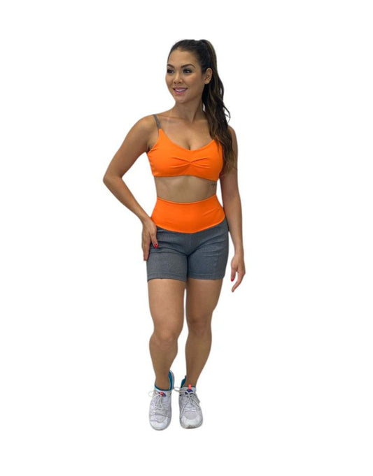 Conjunto Short Básico com Bolso Max Poliamida Mescla Color - Laranja