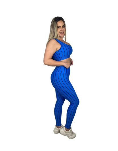 Conjunto Calça Básica Listrada - Azul com Preto