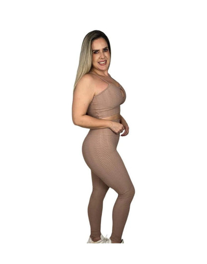 Conjunto Calça Básica Brocado - Cappuccino