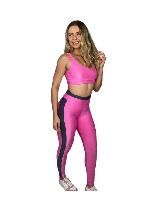 Conjunto Calça Empina - Aveludado de Compressão - Rosa e Cinza